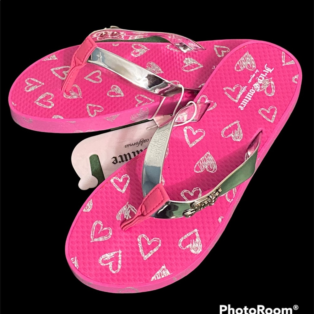 NWT•Juicy Couture “Palmdale” Girls flip flop Pink w/Silver